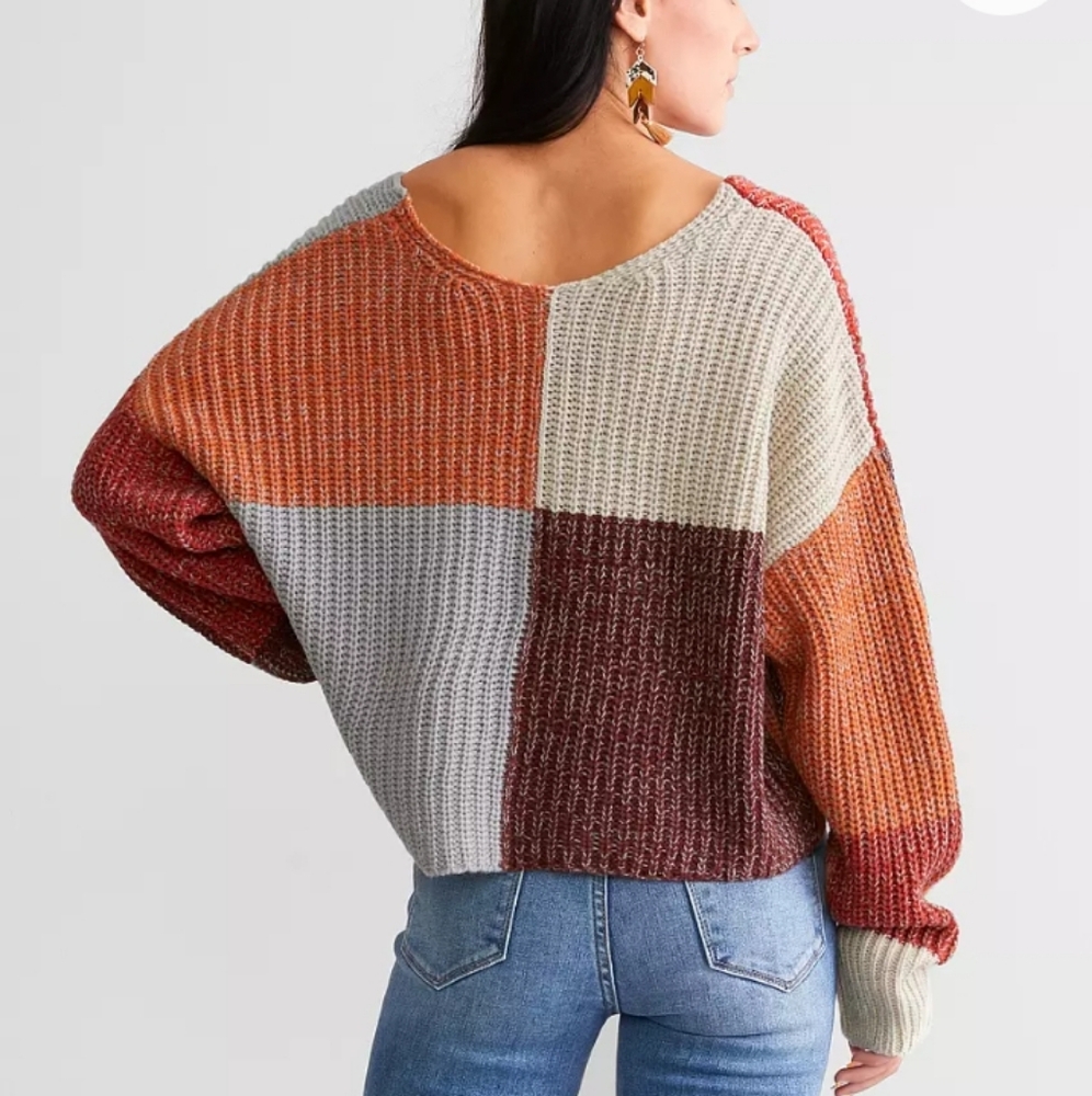 Patchwork V-Neck Sweater - Multicolor - image 3